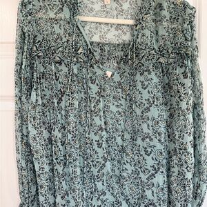 Cleobella Teal and Black Floral Blouse